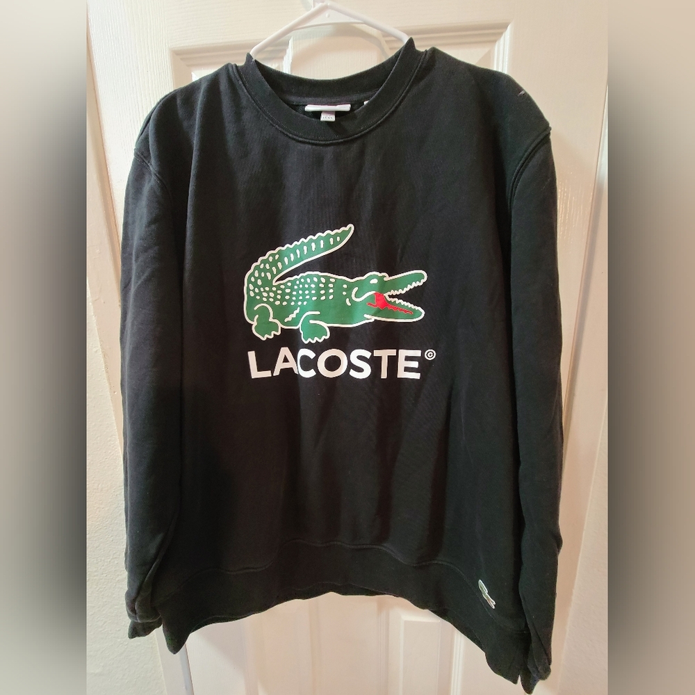 Lacoste Black Crewneck with Green Crocodile Logo